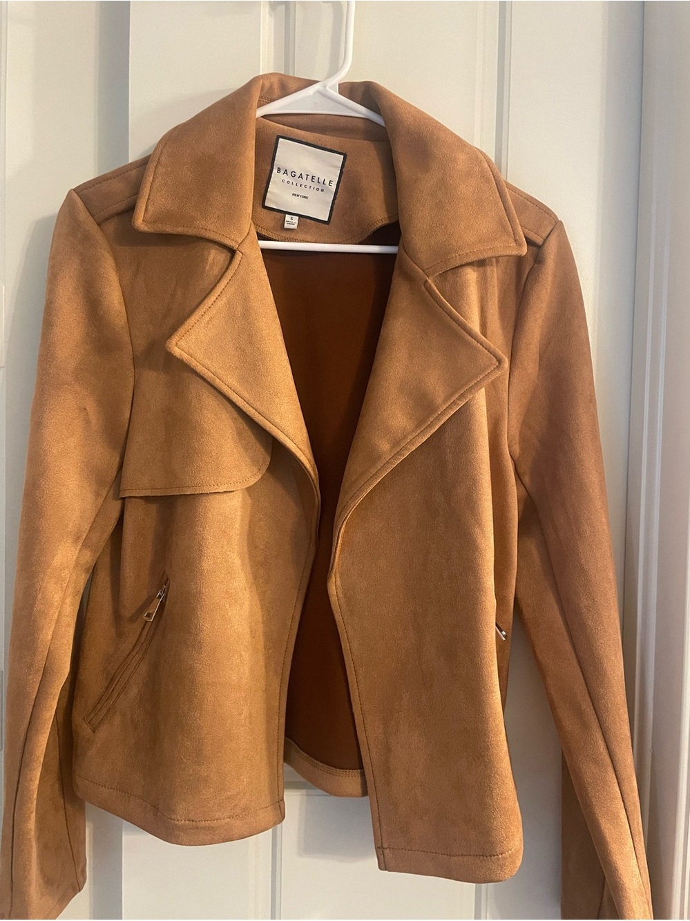 Bagatelle Camel Faux Suede Open-Front Jacket